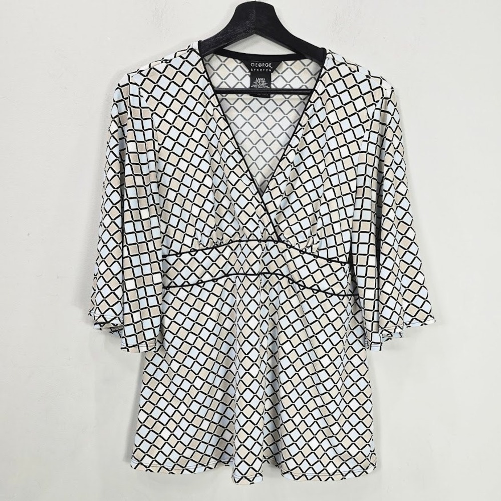 Vtg 90s Y2K George Tunic‎ Top M Gray Babydoll Flare Kimono Sleeves Grunge Office